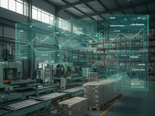 製造業と物流倉庫のイメージ、AI予算計画のコンセプト
